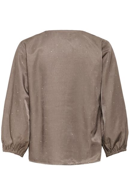 Kaffe blouse taupe driekwart mouw met strass steentjes KAida morel 