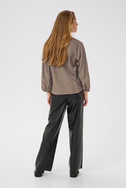 Kaffe blouse taupe driekwart mouw met strass steentjes KAida morel 