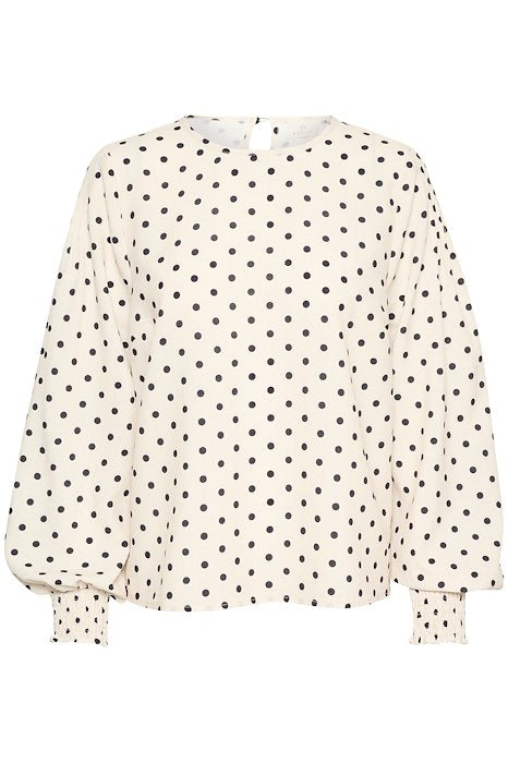 kaffe-blouse-polka-dot-stip-ecru-zwart-model-Kaoscarna