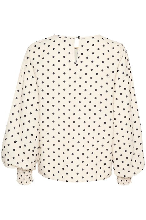 Kaffe blouse polka dot offwhite met zwarte stip model KaOscarna