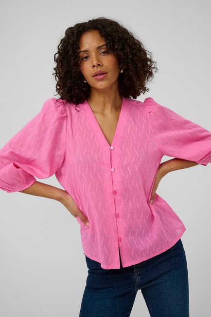 Kaffe blouse roze driekwart mouw model KAgabriela V-Neck shirt pink power