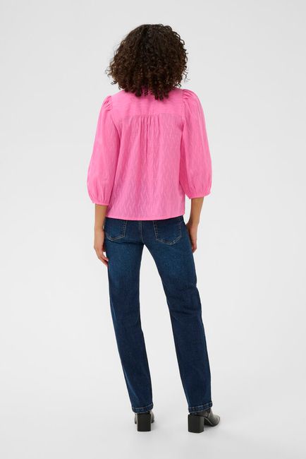 Kaffe blouse roze driekwart mouw model KAgabriela V-Neck shirt pink power