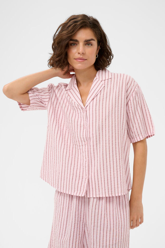 Kaffe blouse licht roze bruin gestreept model KAlara shirt ballerina henna striped