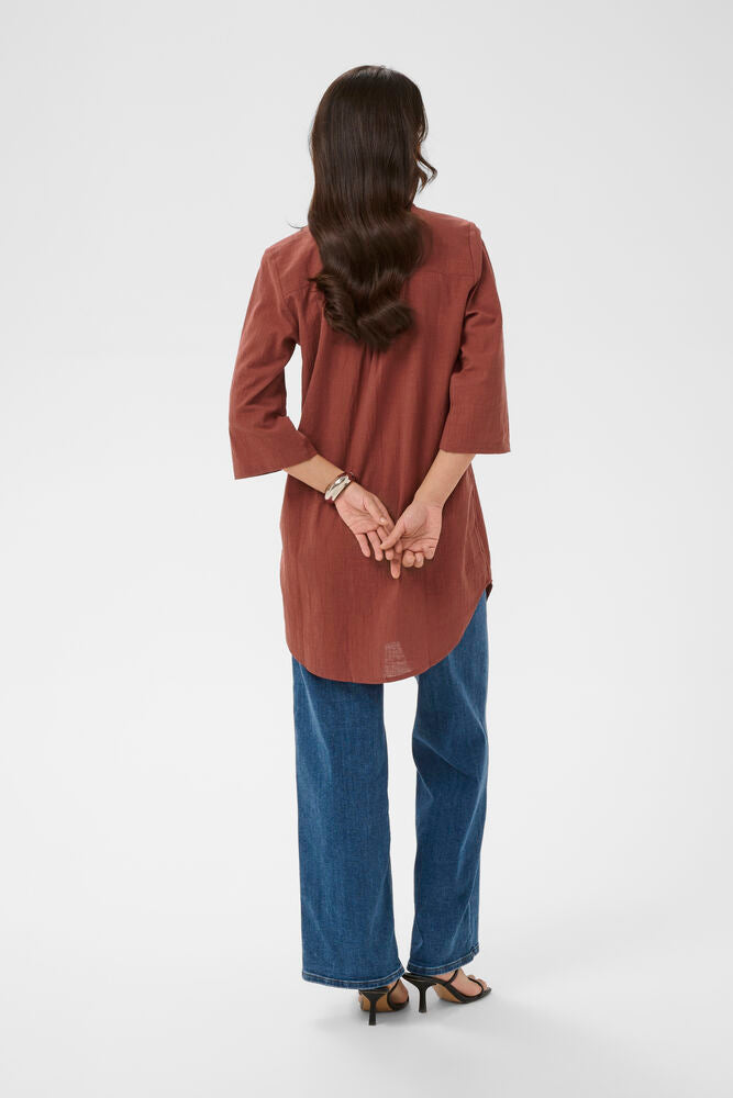 Kaffe blouse jurk bruin model KApauline shirt dress henna
