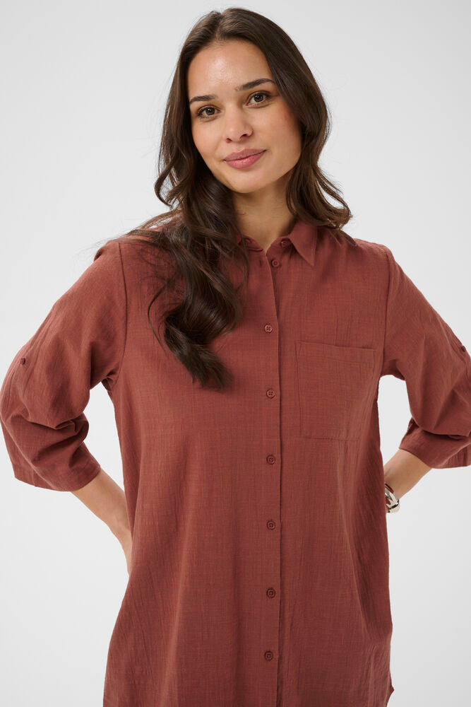 Kaffe blouse jurk bruin model KApauline shirt dress henna