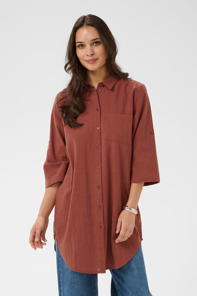 Kaffe blouse jurk bruin model KApauline shirt dress henna