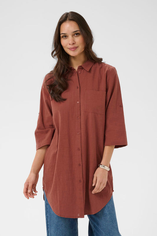 Kaffe blouse jurk bruin model KApauline shirt dress henna