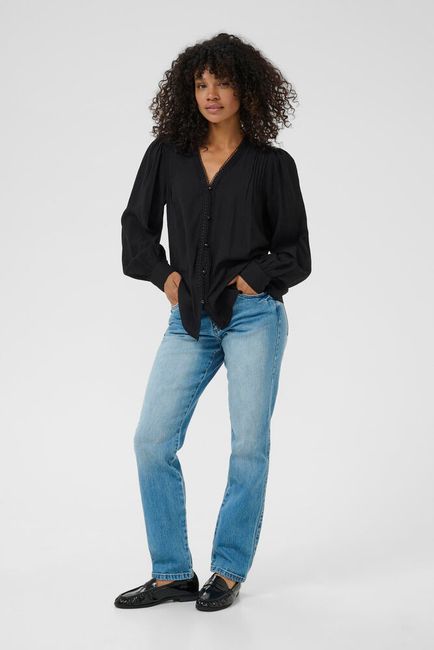 Kaffe blouse zwart met detail model KAmirabel black deep