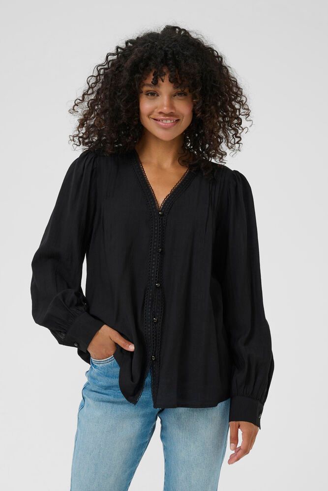 Kaffe blouse zwart met detail model KAmirabel black deep