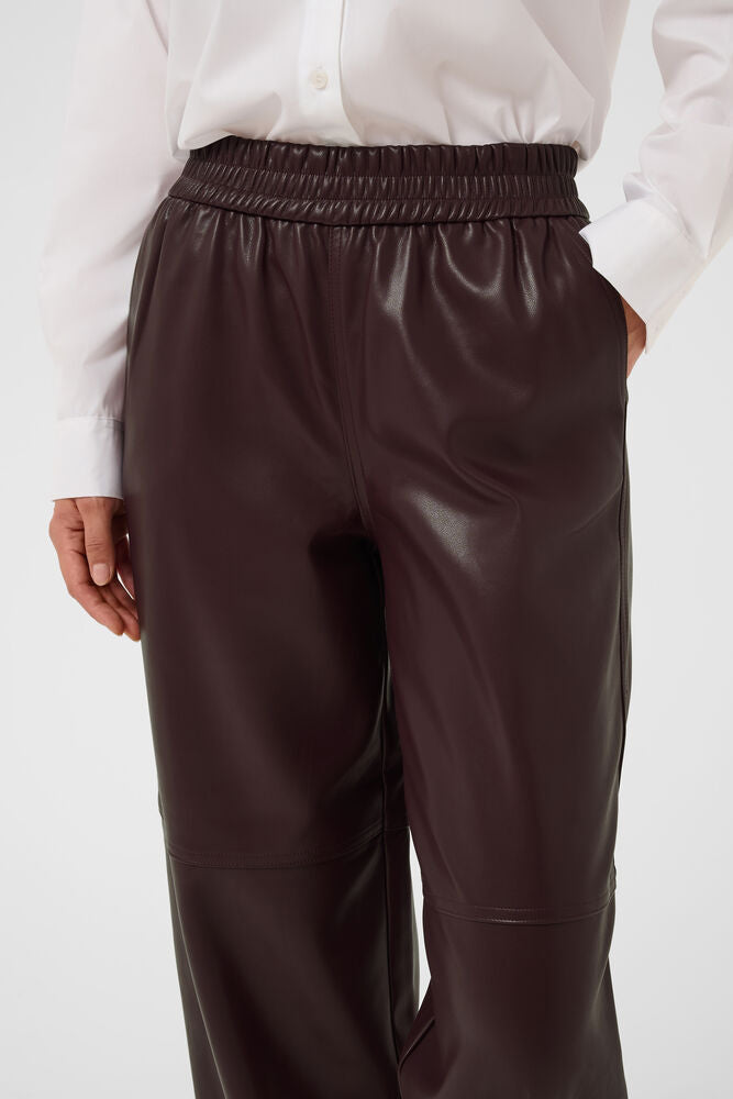 Kaffe bordeaux leather look broek KAarense Barrel Pants fudge