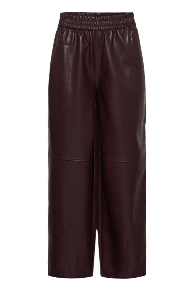 Kaffe bordeaux leather look broek KAarense Barrel Pants fudge