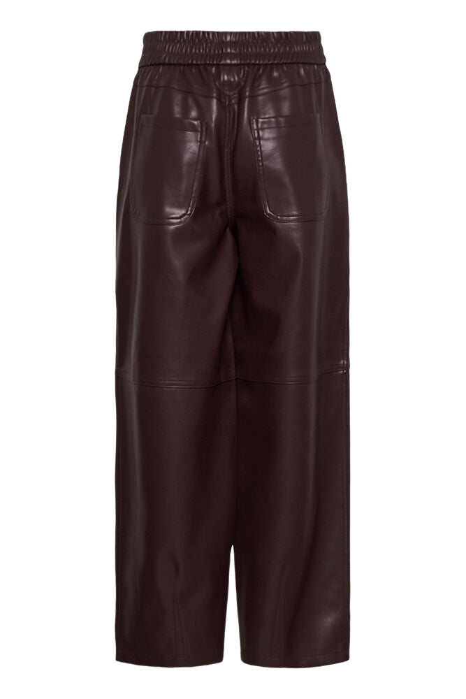 Kaffe bordeaux leather look broek KAarense Barrel Pants fudge