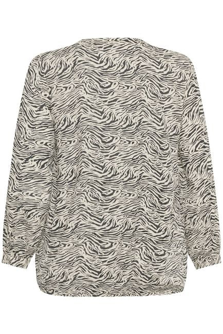 Kaffe Curve blouse offwhite met grijze dierenprint model KCdiana black oyster turtledove animal