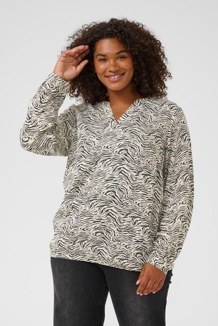 Kaffe Curve blouse offwhite met grijze dierenprint model KCdiana black oyster turtledove animal