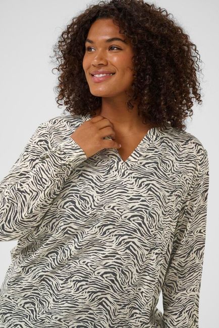 Kaffe Curve blouse offwhite met grijze dierenprint model KCdiana black oyster turtledove animal