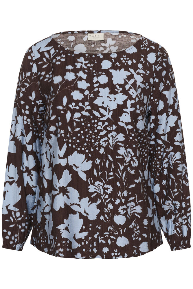 Kaffe Curve blouse bruin met blauwe print model KCnadine Coffee Bean blue fog glow