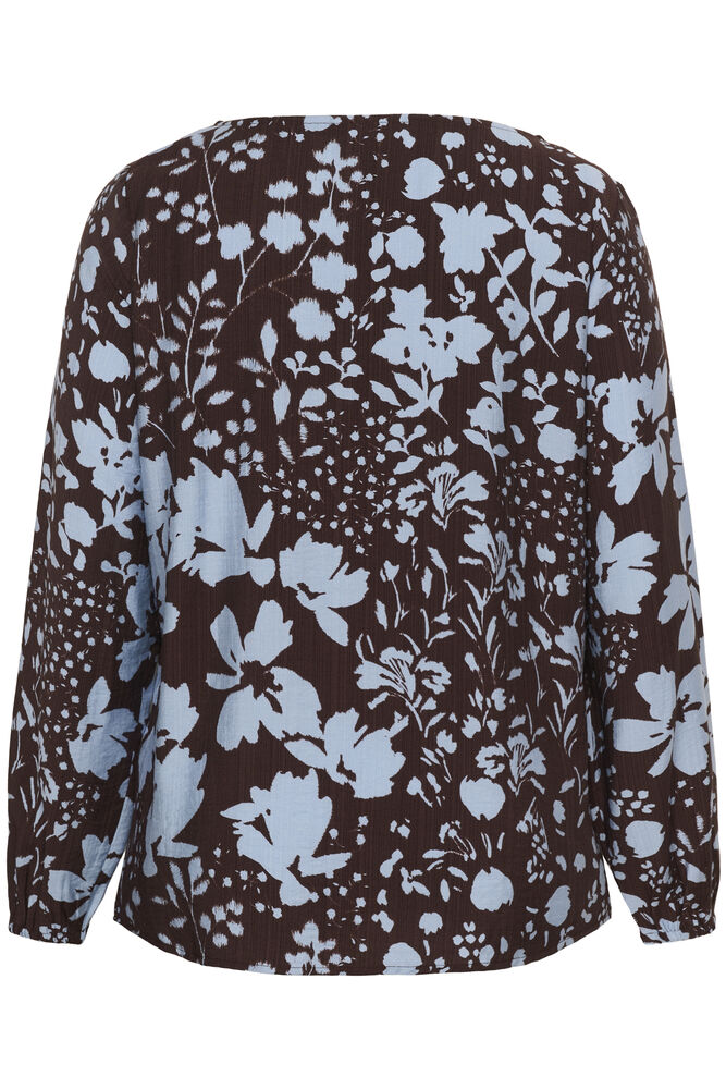 Kaffe Curve blouse bruin met blauwe print model KCnadine Coffee Bean blue fog glow