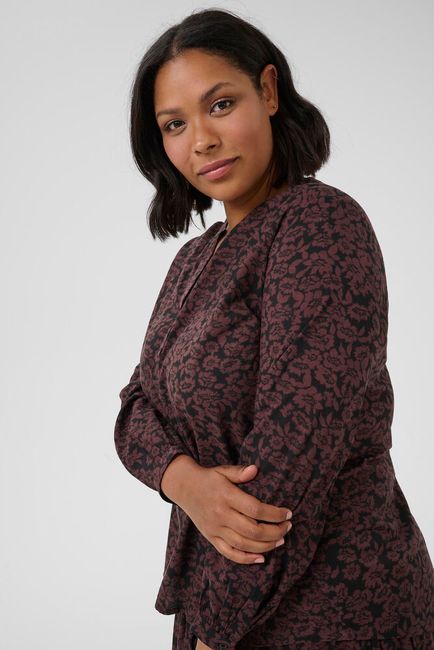 Kaffe Curve blouse bordeaux met zwarte print model KCbella fudge