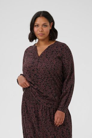Kaffe Curve blouse bordeaux met zwarte print model KCbella fudge