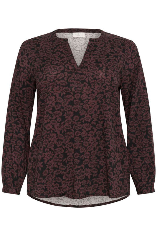Kaffe Curve blouse bordeaux met zwarte print model KCbella fudge
