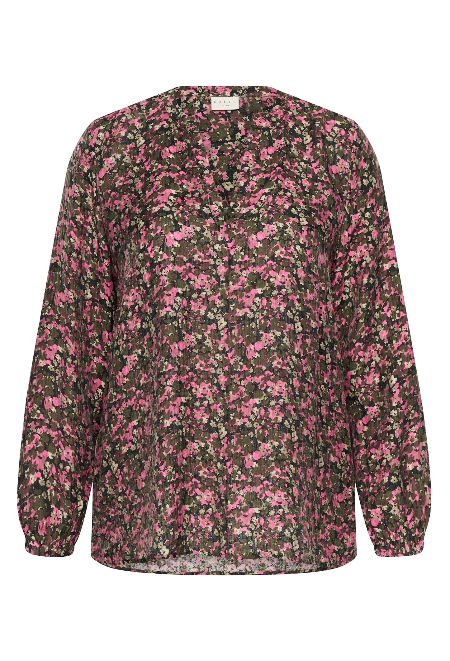 Kaffe Curve blouse roze met zwart groene bloemenprint KCbelle pink black graphic flower print