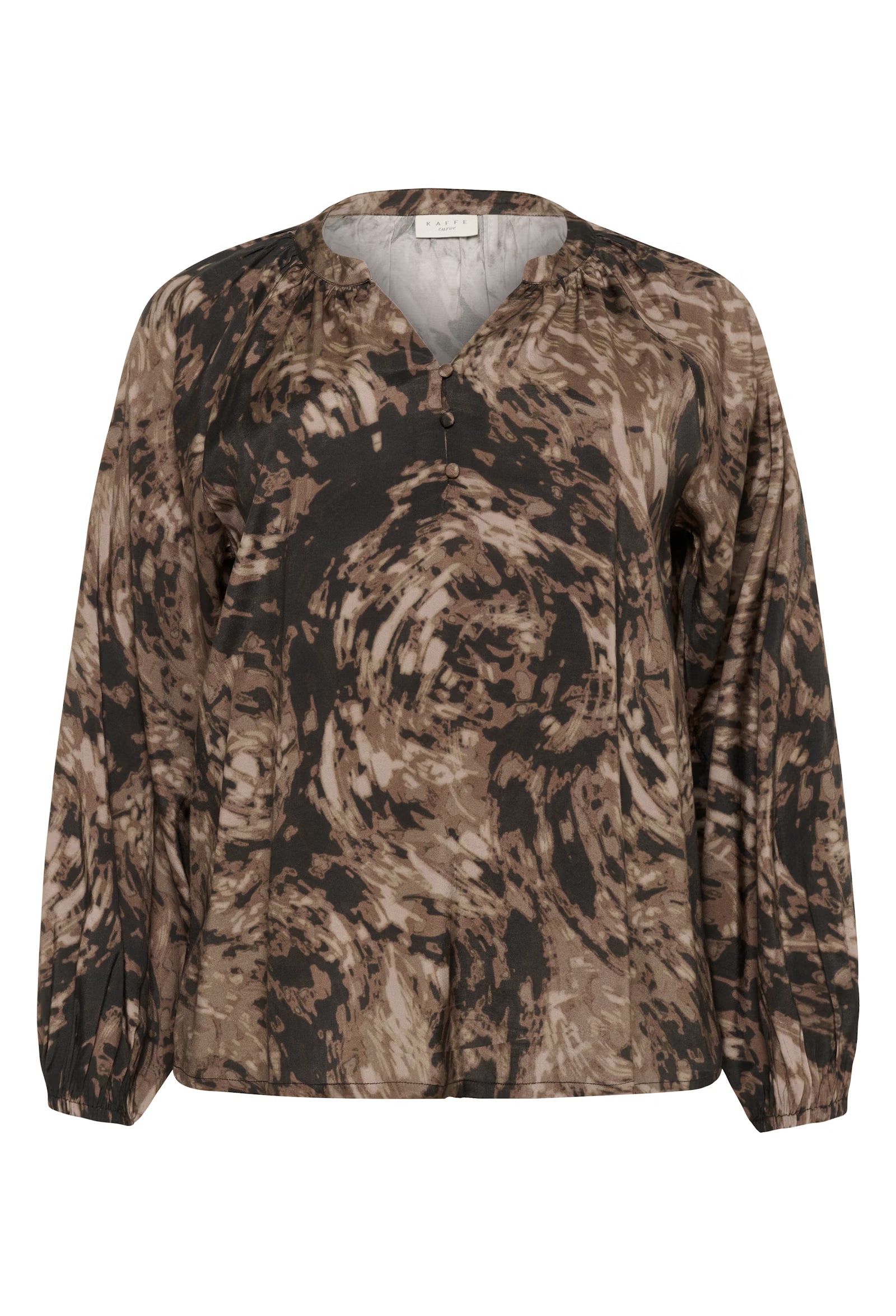 Kaffe Curve blouse bruin zwarte print model KCjamia brown graphic print
