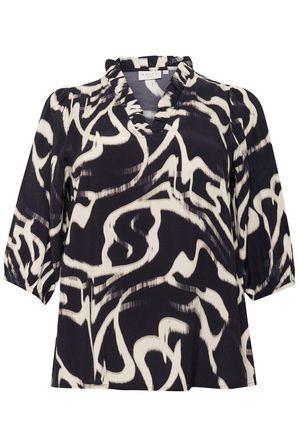 Kaffe Curve blouse zwart beige print model KCmaren frill