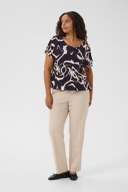 Kaffe Curve blouse korte mouw zwart beige print model KCmaren