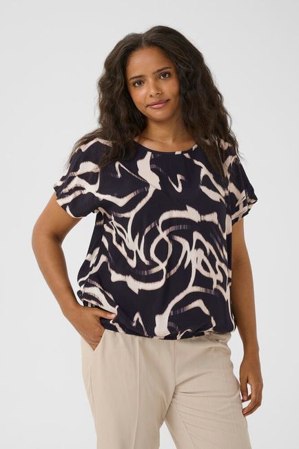 Kaffe Curve blouse korte mouw zwart beige print model KCmaren