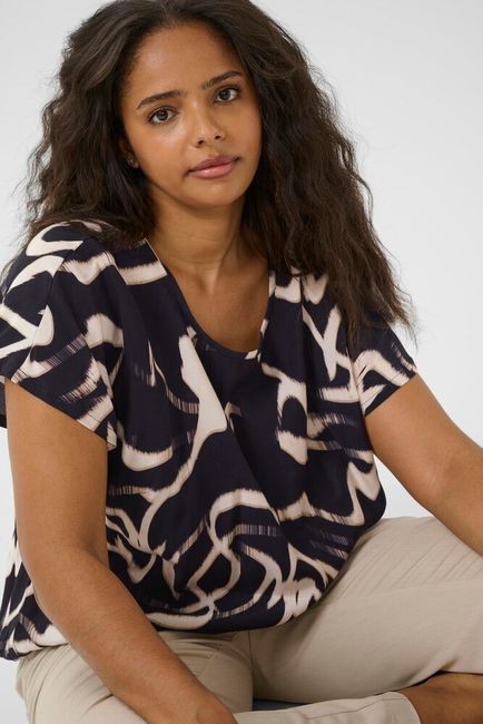 Kaffe Curve blouse korte mouw zwart beige print model KCmaren