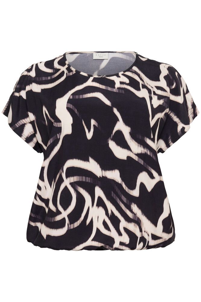 Kaffe Curve blouse korte mouw zwart beige print model KCmaren