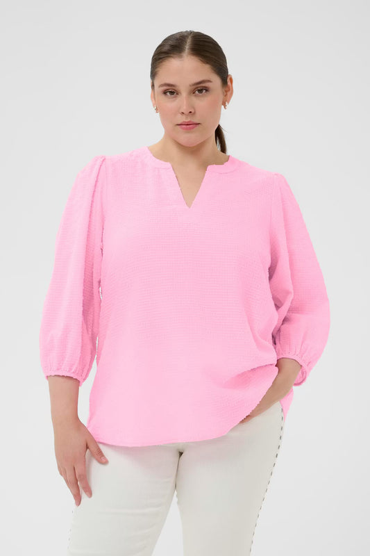 Kaffe Curve blouse licht roze model KCpenelopia blouse driekwart mouw pink frosting