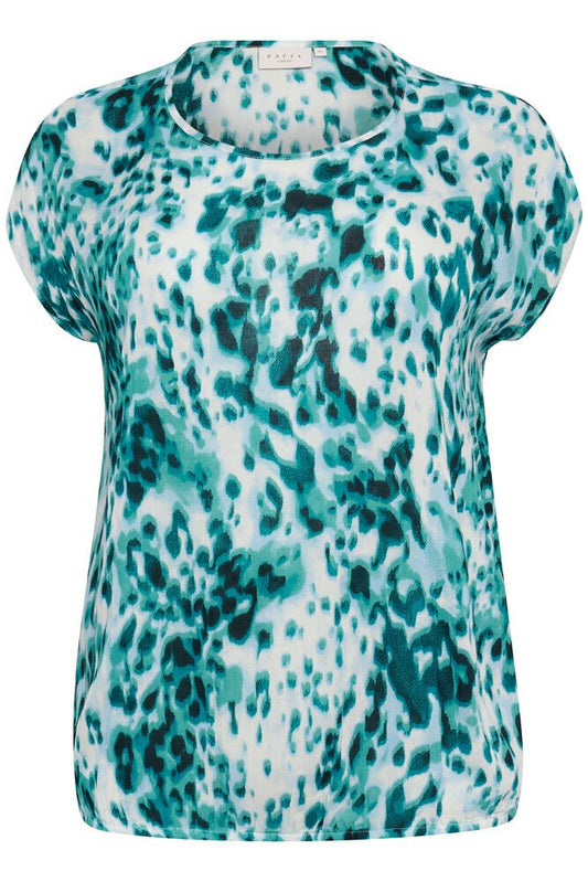 Kaffe Curve blouse korte mouw blauwe print model KCami stanley printed teal leopard
