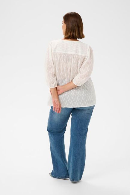 Kaffe Curve blouse offwhite met structuur driekwart mouw model KCgabby chalk