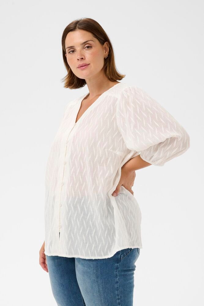 Kaffe Curve blouse offwhite met structuur driekwart mouw model KCgabby chalk