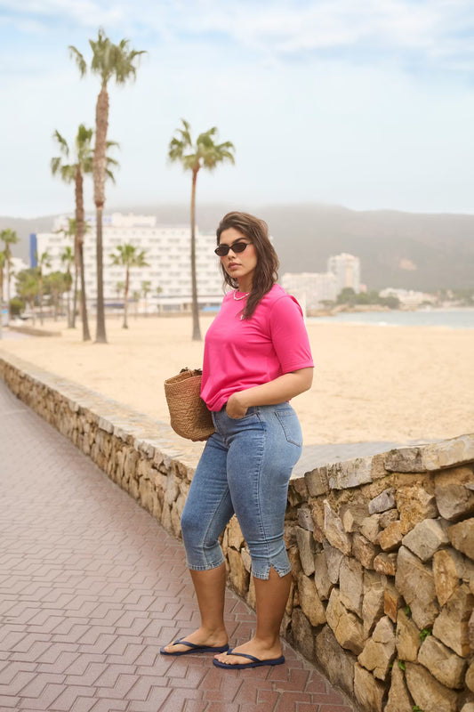 Kaffe Curve capri jeans blauw model KCvilana washed denim blue