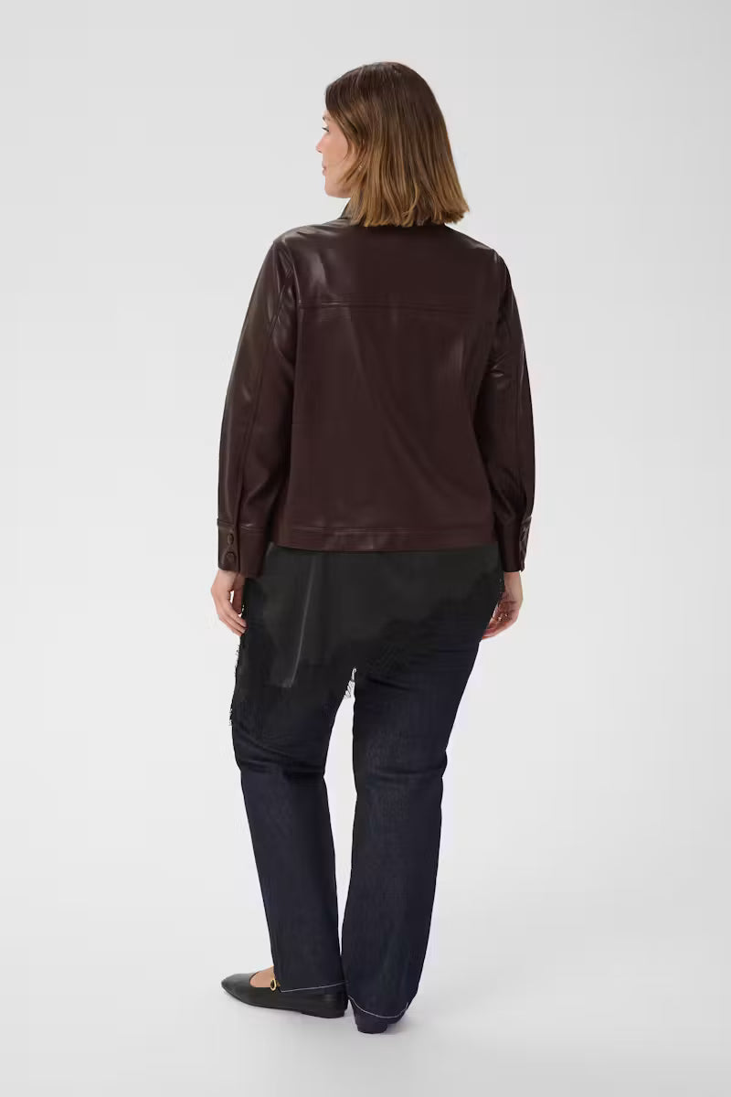 Kaffe Curve leather look blouse jaseje bordeaux rood model KCarensa fudge red