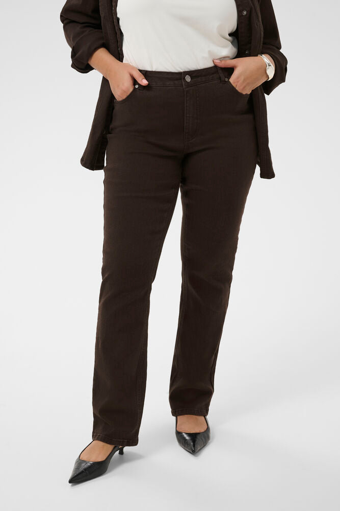 Kaffe Curve jeans donker bruin model straight full lenght KCbree coffee bean