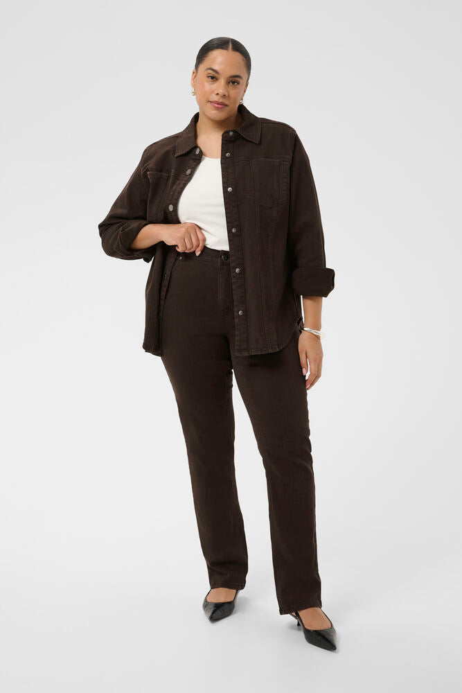 Kaffe Curve jeans donker bruin model straight full lenght KCbree coffee bean