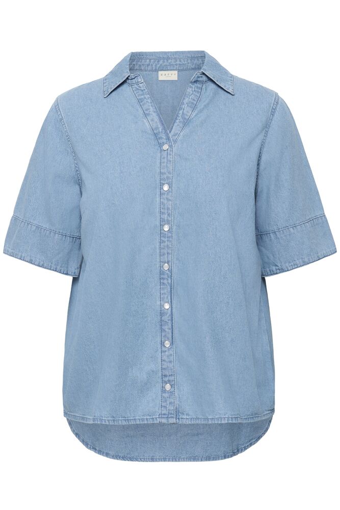 Kaffe Curve blouse blauw denim model KCjada shirt medium blue chambray