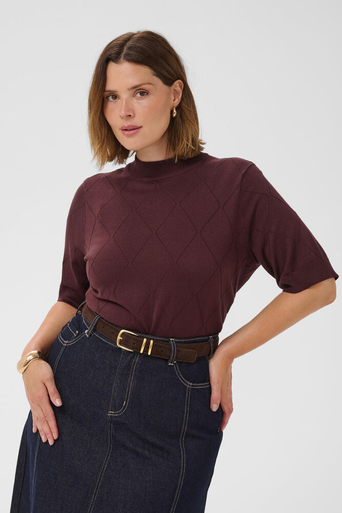 Kaffe Curve bordeaux rode trui korte mouw model KClizzy argyle knit fudge