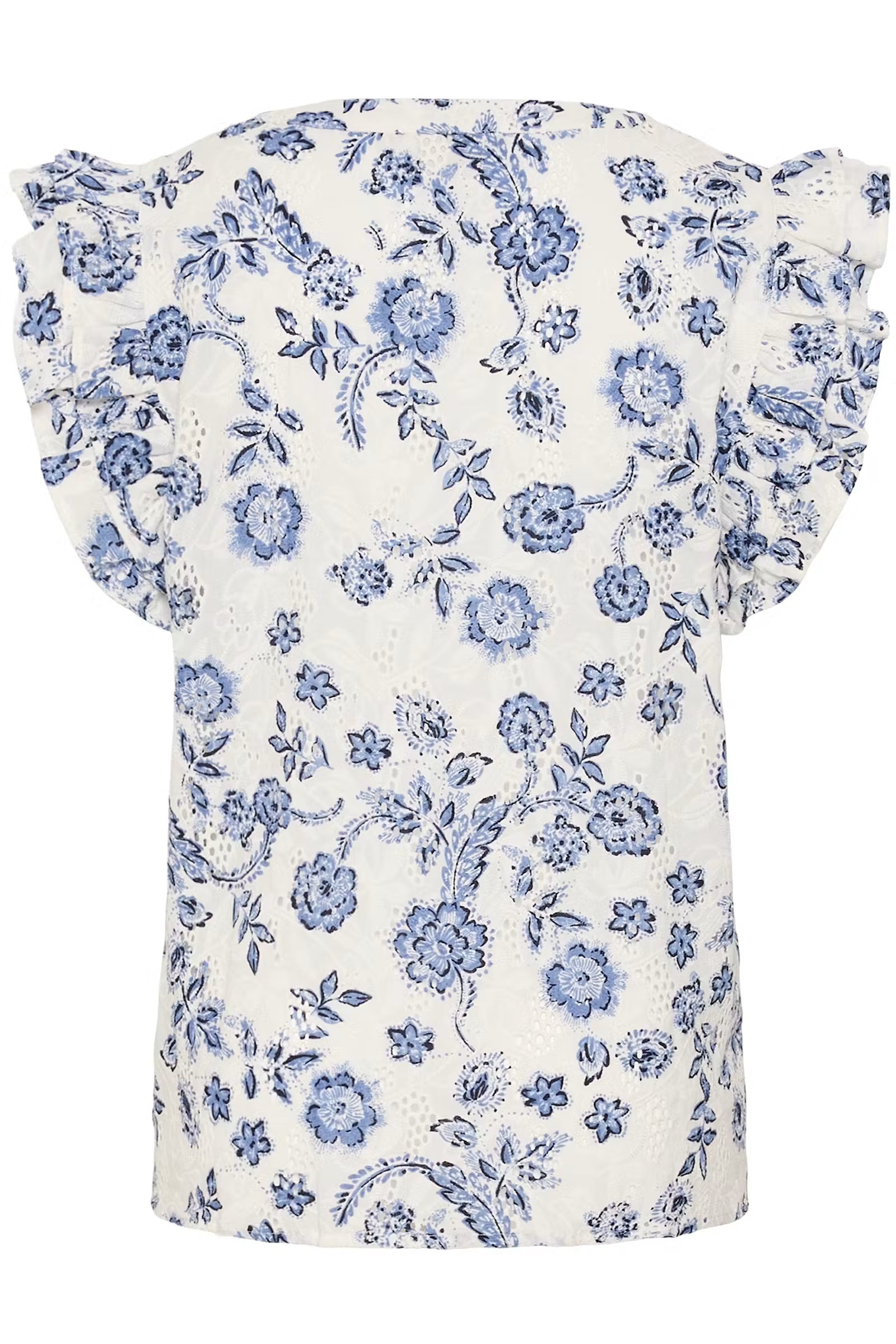 Kaffe Curve top offwhite met blauwe bloemen print model KClula midnight chalk flower broderie
