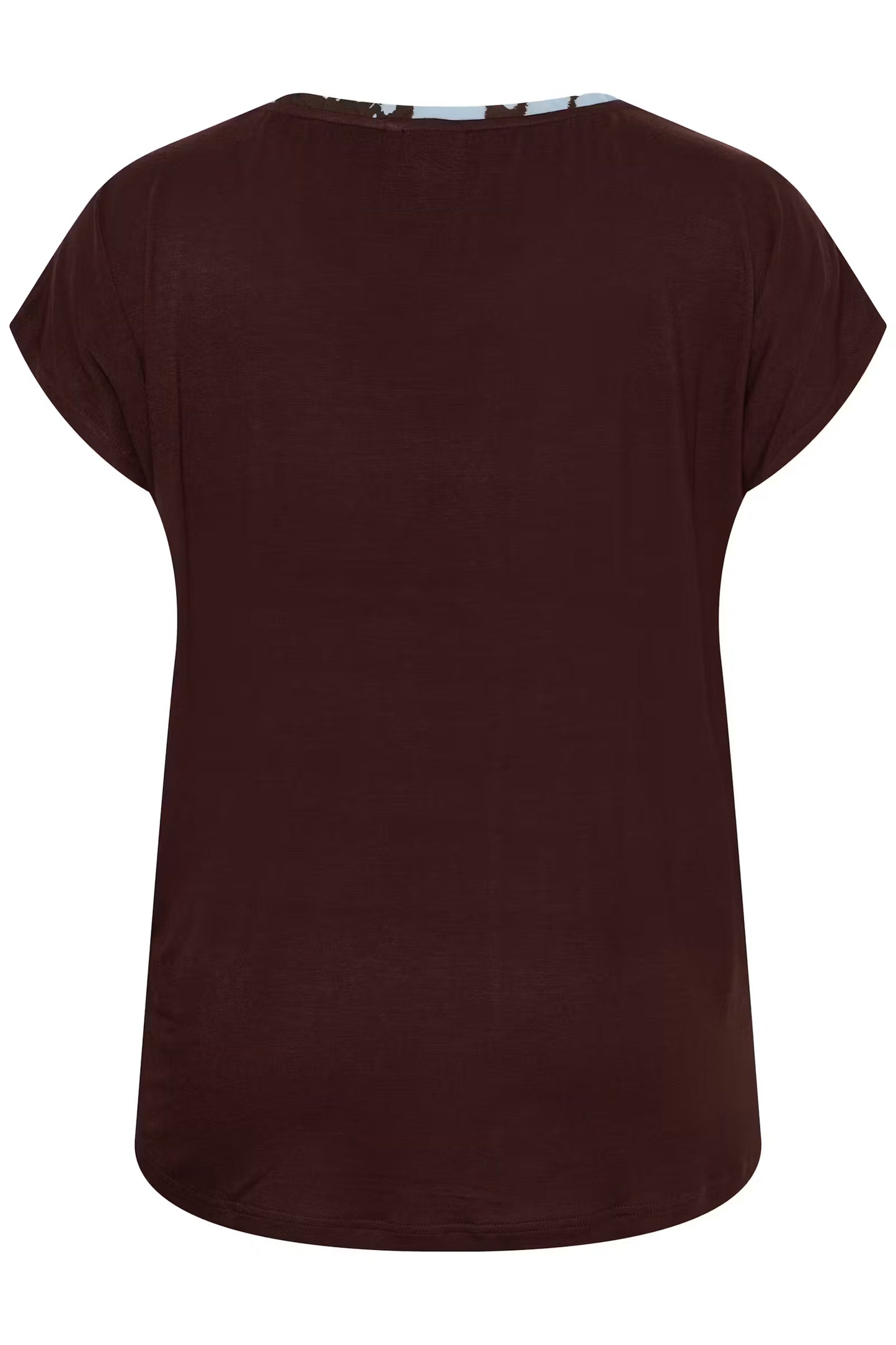 Kaffe Curve shirt bruin met blauwe print aangeknipt mouwtje KCmila printed blouse