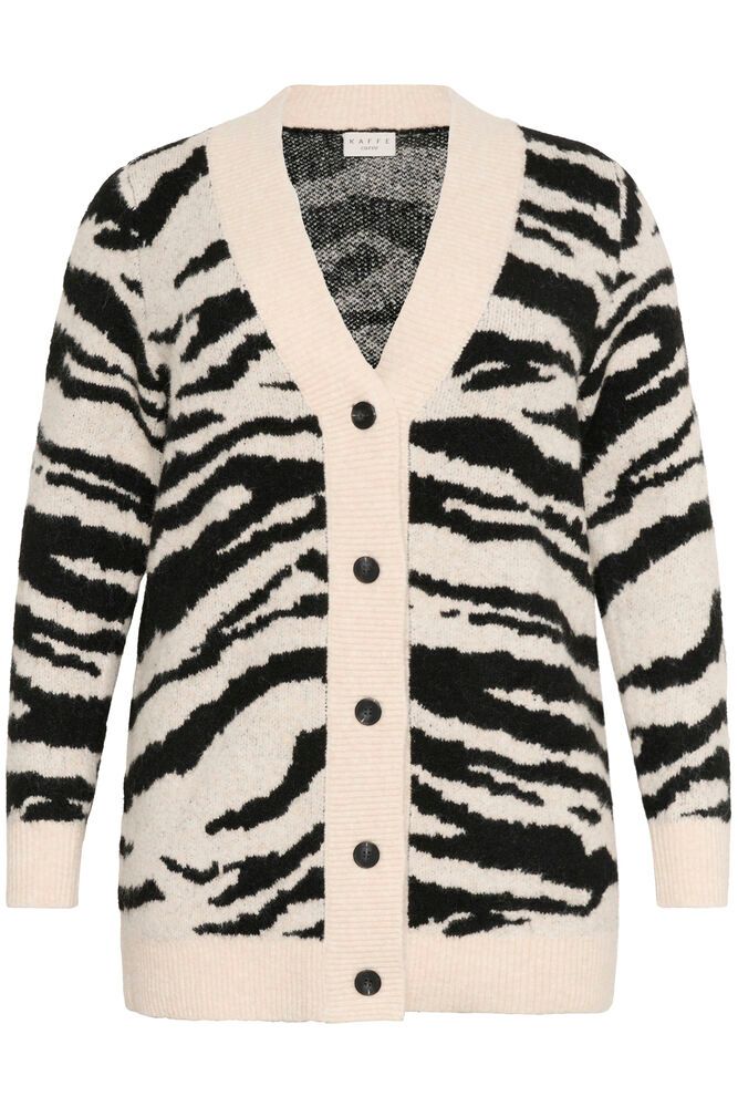 Kaffe Curve vest zwart wit animal print model KCsandia cardigan turtledove/ black