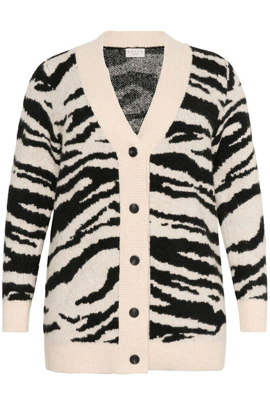 Kaffe Curve vest zwart wit animal print model KCsandia cardigan turtledove/ black
