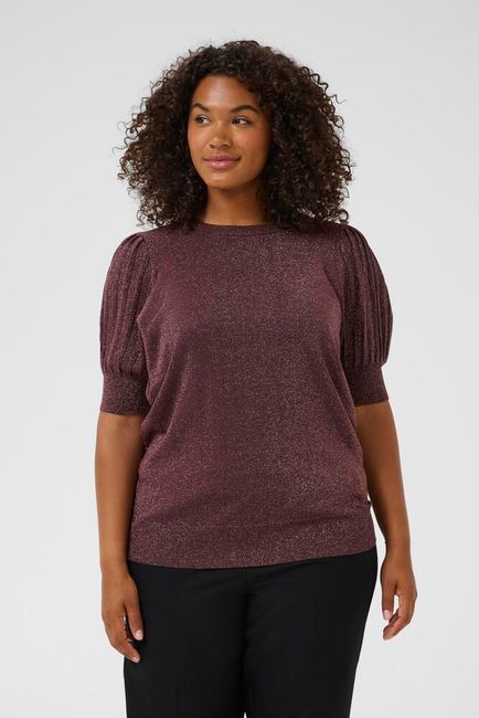 Kaffe Curve truitje korte mouw bordeaux met glitter model KCregitta Fudge 