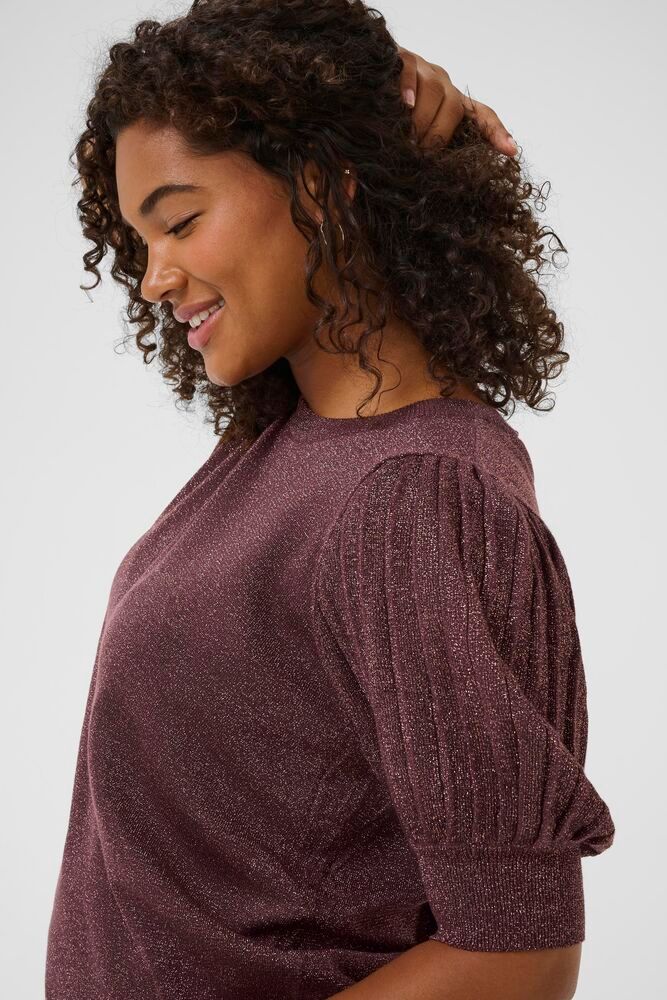 Kaffe Curve truitje korte mouw bordeaux met glitter model KCregitta Fudge 