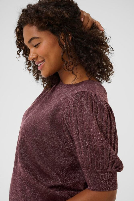 Kaffe Curve truitje korte mouw bordeaux met glitter model KCregitta Fudge 