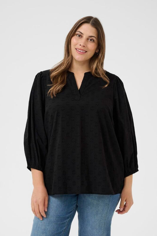 Kaffe Curve blouse zwart KCloulou 3/4 mouw black deep