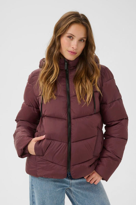 Kaffe winter jas bordeaux gewatteerd model KaSusanne jacket fudge